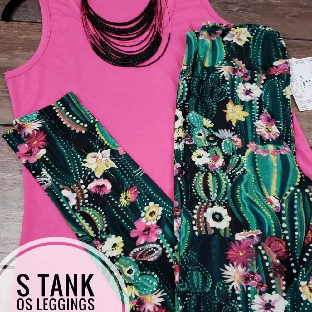 Lularoe Tank Top And OS Floral cactus 🌵 Leggings Small new